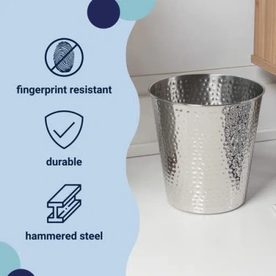 Happimess Axel Modern Minimalist Hammered Steel 2 Gal Waste Bin In Metallic