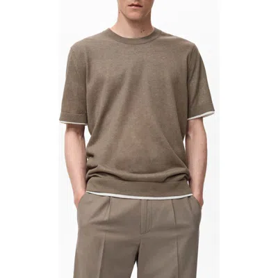 Mango Contrast Trim Cotton Blend T-shirt In Brown