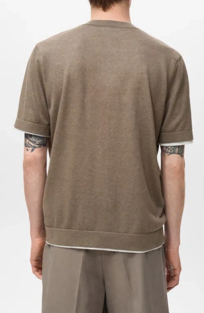 Mango Contrast Trim Cotton Blend T-shirt In Brown