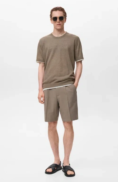 Mango Contrast Trim Cotton Blend T-shirt In Brown