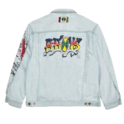 Cross Colours Oversize Denim Graffiti Jacket In Blue