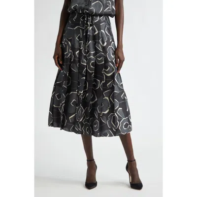 St John St. John Collection Pleated Cubist Floral Midi Skirt