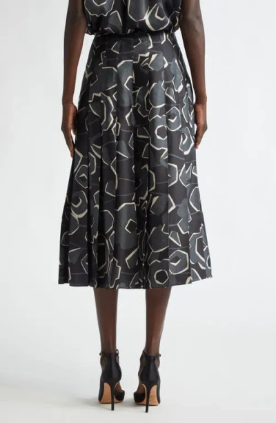 St John St. John Collection Pleated Cubist Floral Midi Skirt