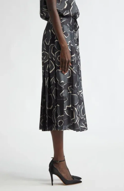 St John St. John Collection Pleated Cubist Floral Midi Skirt