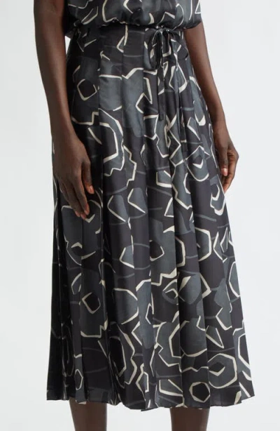 St John St. John Collection Pleated Cubist Floral Midi Skirt