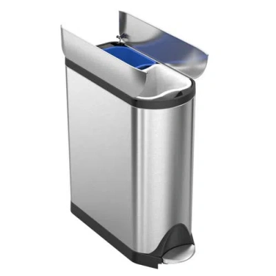 Simplehuman Brushed Stainless Steel 40 Liter Fingerprint Proof Dual Recycler Butterfly Trash Can In Metallic