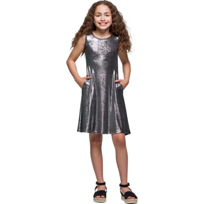24sevenkid Black Shimmery Metallic Sleeveless A-line Dress