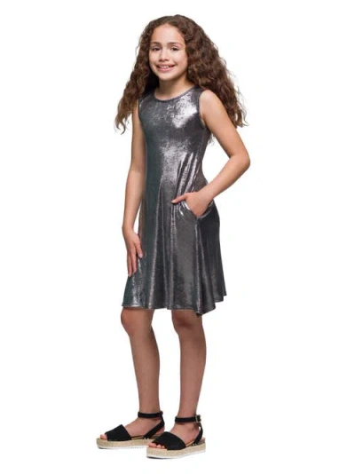 24sevenkid Black Shimmery Metallic Sleeveless A-line Dress
