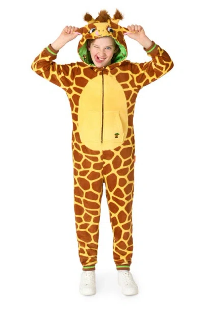 Opposuits Kids' Giraffe One Piece Hooded Jumpsuit In Orange
