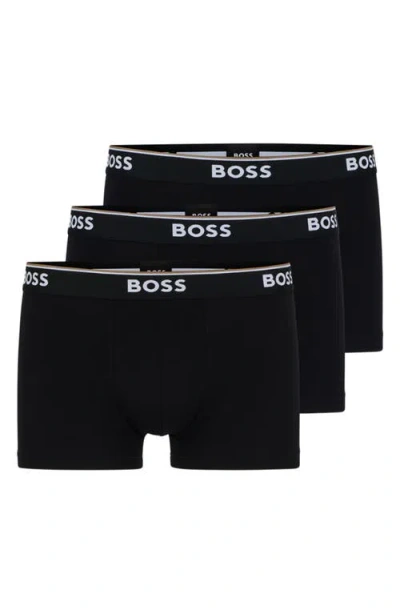Hugo Boss Boss 3-pack Power Stretch Cotton Trunks In Black