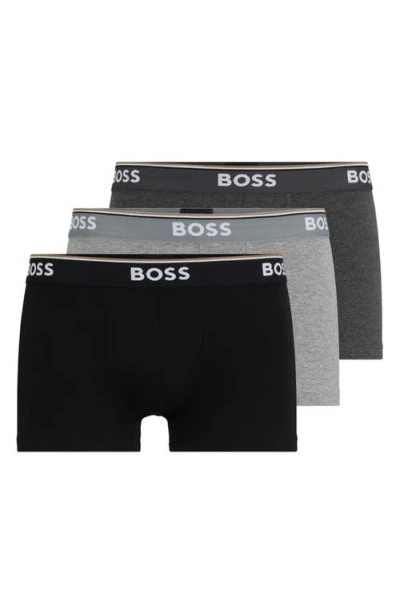 Hugo Boss 3-pack Power Stretch Cotton Boxer Briefs In Gray