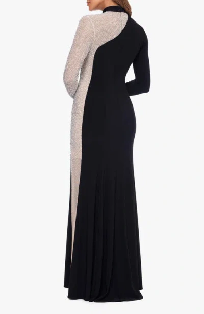 Xscape Evenings Bead Detail Long Sleeve Body-con Gown In Black