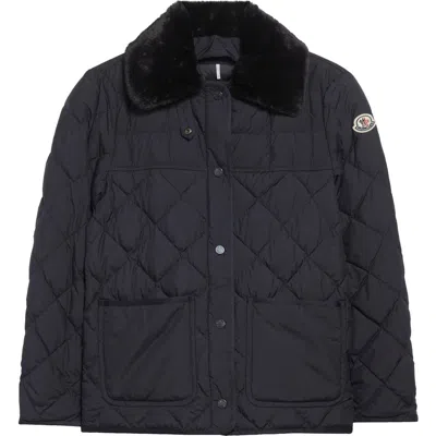 Moncler Cygne Quilted Down Jacket With Faux Fur Collar In Blue