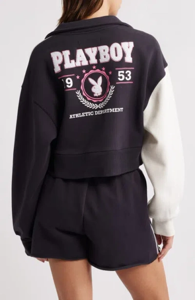 Ptcl X Playboy Colorblock Varsity Logo Crop Sweatshirt