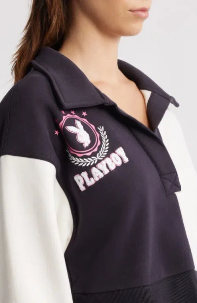 Ptcl X Playboy Colorblock Varsity Logo Crop Sweatshirt