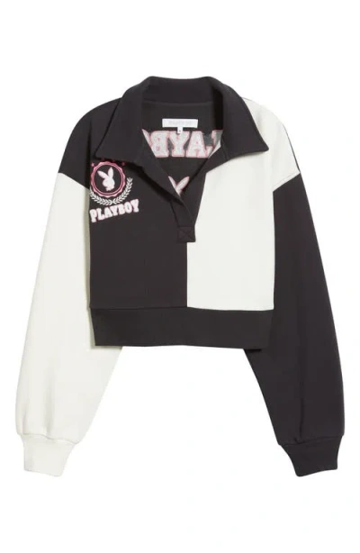 Ptcl X Playboy Colorblock Varsity Logo Crop Sweatshirt