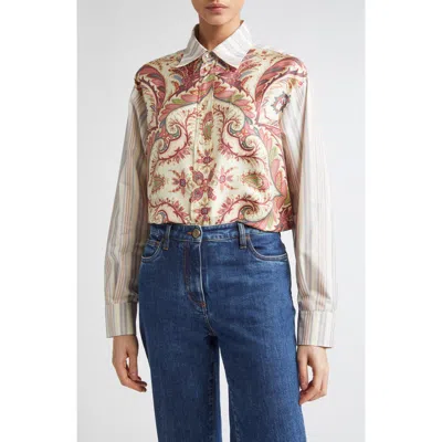 Etro Camicia Over In Cotone A Righe Con Stampa In Brown