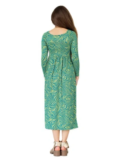 24sevenkid Green Print Long Sleeve Maxi Dress