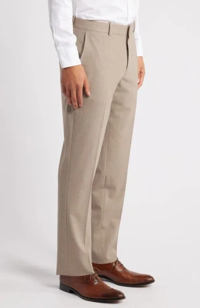 Nordstrom Trim Fit Flat Front Stretch Wool Dress Pants In Brown