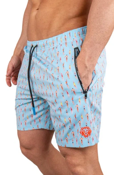 Maceoo Swim Lion Pool Swim Trunks In Blue