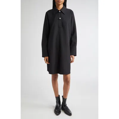 Jil Sander Long Sleeve Wool Polo Dress In Black