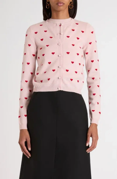 Valentino Garavani Heart Jacquard Cashmere Cardigan In Pink