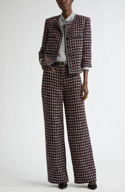 St John St. John Collection Windowpane Check Tweed Wide Leg Pants