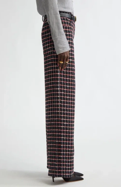 St John St. John Collection Windowpane Check Tweed Wide Leg Pants