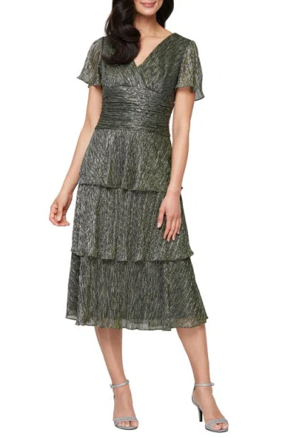 Sl Fashions Metallic Surplice Neck Dress