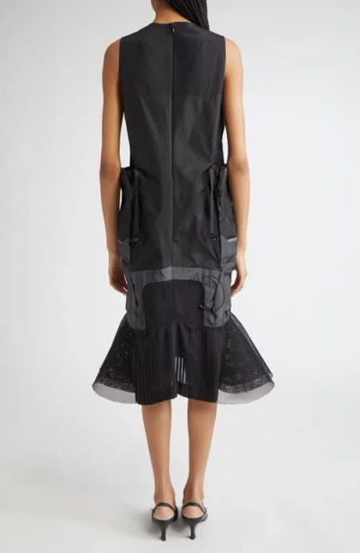 Junya Watanabe Black Paneled Midi Dress In Black