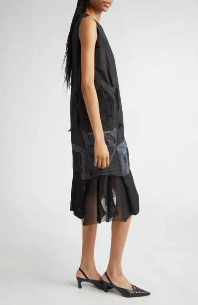Junya Watanabe Black Paneled Midi Dress In Black
