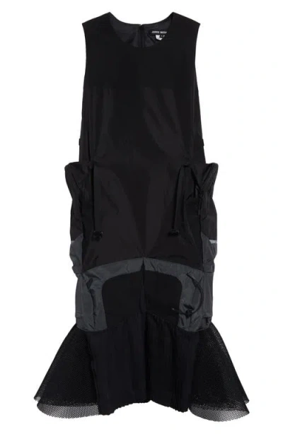 Junya Watanabe Black Paneled Midi Dress In Black