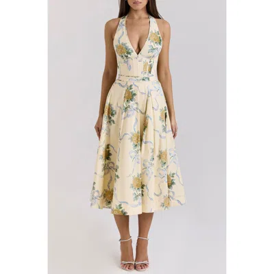 House Of Cb Allena Floral Halter Stretch Cotton Midi Sundress