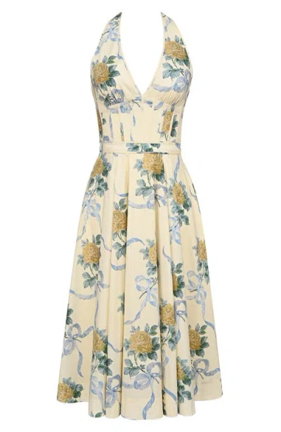 House Of Cb Allena Floral Halter Stretch Cotton Midi Sundress