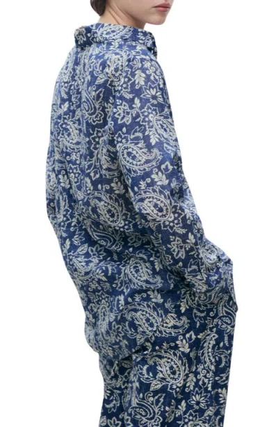 Mango Print Cotton Button-up Shirt In Blue