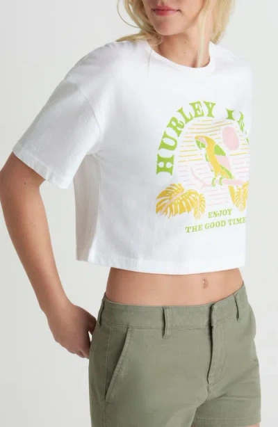 Hurley Find Your Coast Crop Cotton Jersey Graphic T-shirt In White