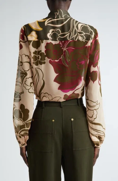St John St. John Collection Mixed Floral Print Georgette Button-up Shirt