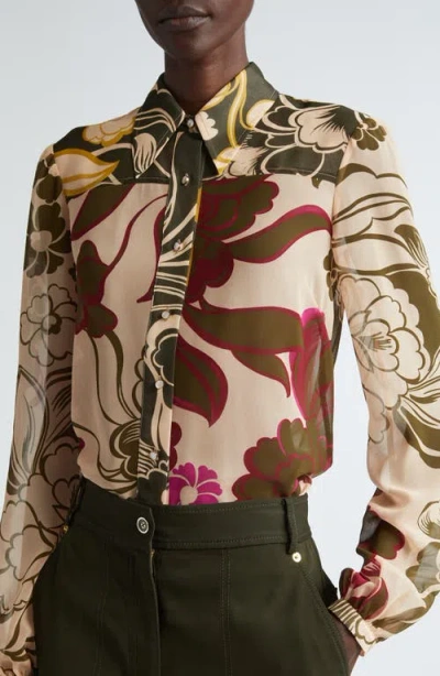 St John St. John Collection Mixed Floral Print Georgette Button-up Shirt