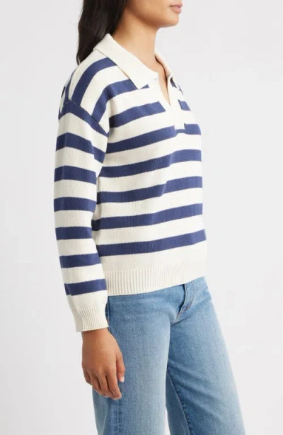 Hatley Stripe Johnny Collar Sweater In Blue
