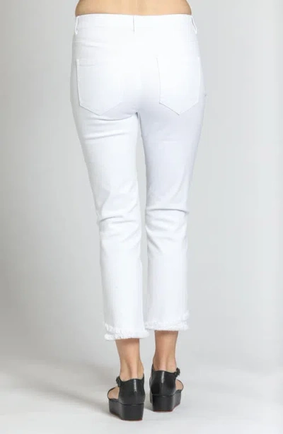 Apny Olivia Double Frayed Mid Rise Ankle Slim Jeans In White