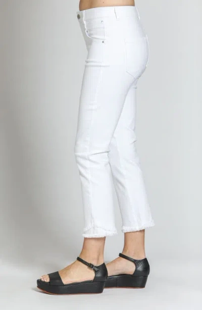 Apny Olivia Double Frayed Mid Rise Ankle Slim Jeans In White