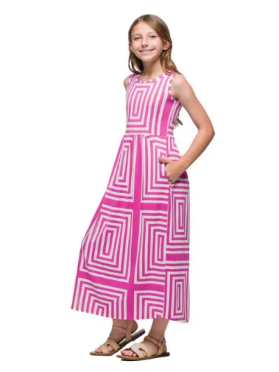24sevenkid Pink Geometric Print Sleeveless Pocket Maxi Dress