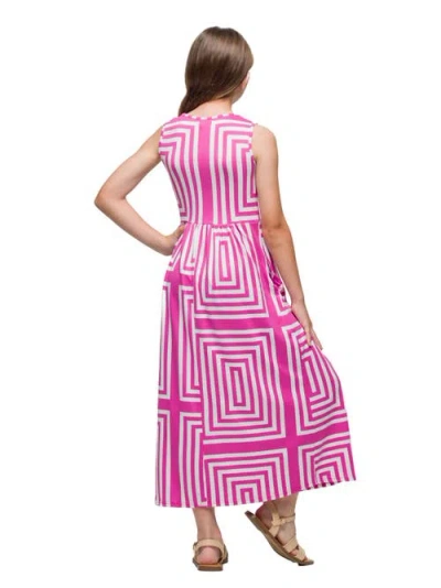24sevenkid Pink Geometric Print Sleeveless Pocket Maxi Dress