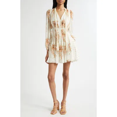 Ulla Johnson Maris Mixed Print Long Sleeve Silk A-line Dress In Neutral