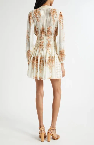 Ulla Johnson Maris Mixed Print Long Sleeve Silk A-line Dress In Neutral