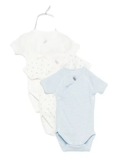 Petit Bateau Printed Bodysuits (pack Of Three) In Blue