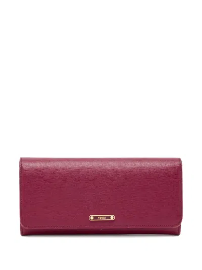 Pre-owned Fendi Logo-plaque Leather Wallet In Red