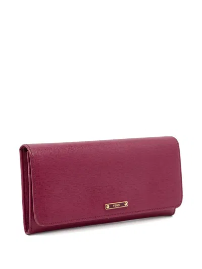 Pre-owned Fendi Logo-plaque Leather Wallet In Red
