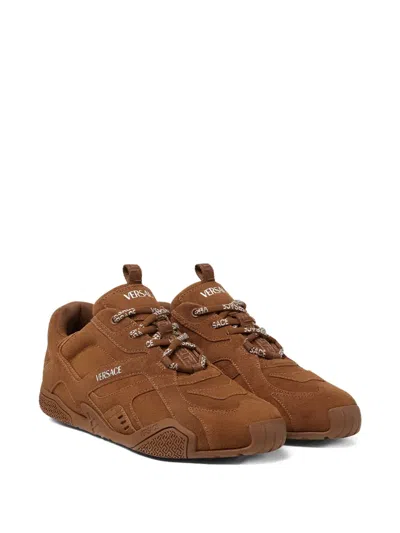 Versace Galaxia Suede Sneakers In Brown