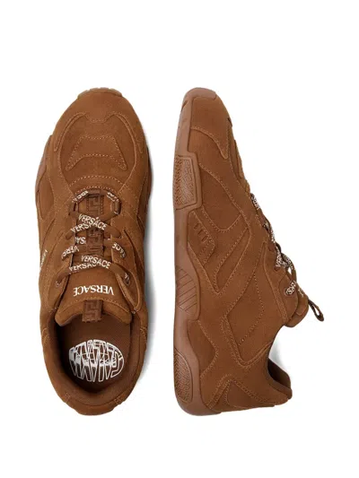Versace Galaxia Suede Sneakers In Brown